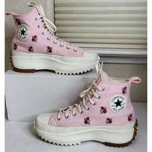 Converse Run Star Hike Platform High Embroidered Floral Red Roses Womens 8.5